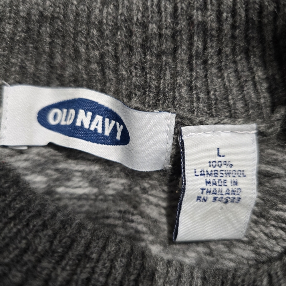 100% Lambswool Sweater Womens Sz L Old Navy Turtleneck Gray Orange Blue Stripes - Picture 9 of 9
